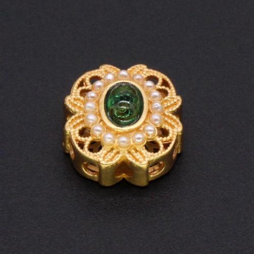 Brass Jewelry Beads, with Plastic Pearl, gold color plated, DIY 