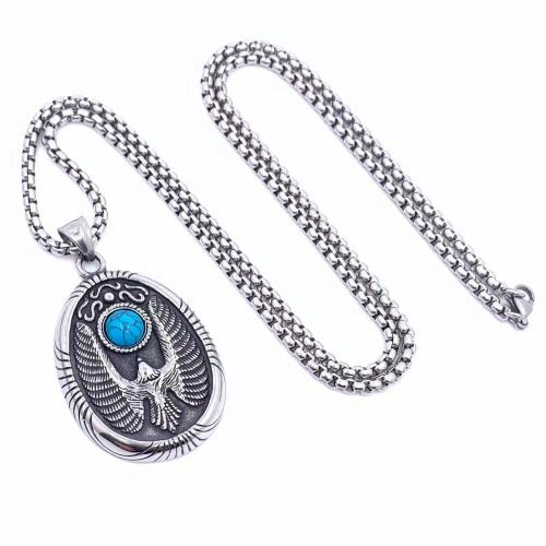 Stainless Steel Jewelry Necklace, 304 Stainless Steel, with turquoise, polished  & for man 