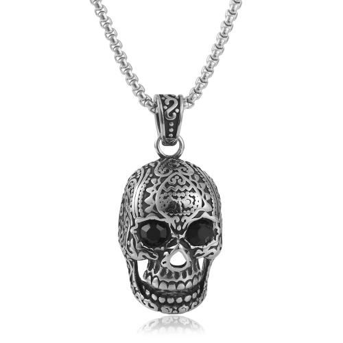 Stainless Steel Jewelry Necklace, 304 Stainless Steel, Skull, polished & for man & with rhinestone, silver color Approx 60 cm 
