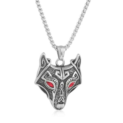 Stainless Steel Jewelry Necklace, 304 Stainless Steel, Fox, polished, Unisex & with rhinestone Approx 60 cm 