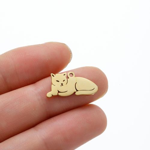 Stainless Steel Animal Pendants, 304 Stainless Steel, Cat, plated, DIY [