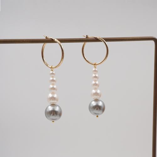 Freshwater Pearl Brass Earring, with Plastic Pearl, plated, fashion jewelry [