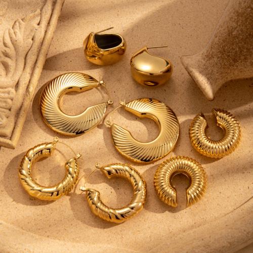 チタン鋼のイヤリング, チタン鋼, 真空イオンプレーティング, 異なるスタイルを選択 & 女性用, 金色, 売り手 ペア
