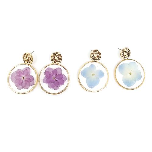 Resin Zinc Alloy Earring, with Dried Flower & Resin, epoxy gel & for woman 