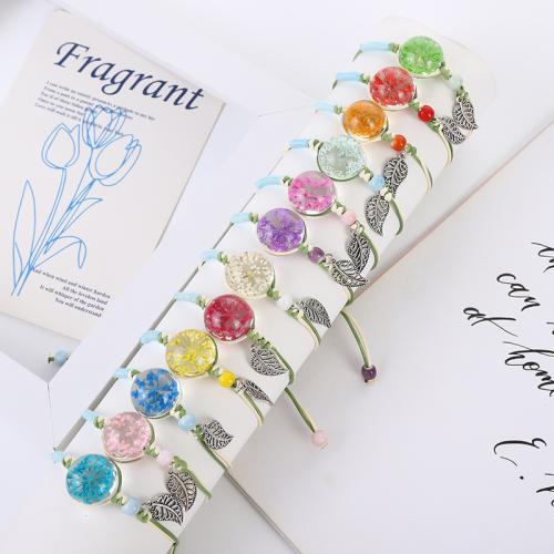 Fashion Zinc Alloy Bracelets, with Dried Flower & Porcelain & Wax Cord & Glass, handmade, for woman cm [