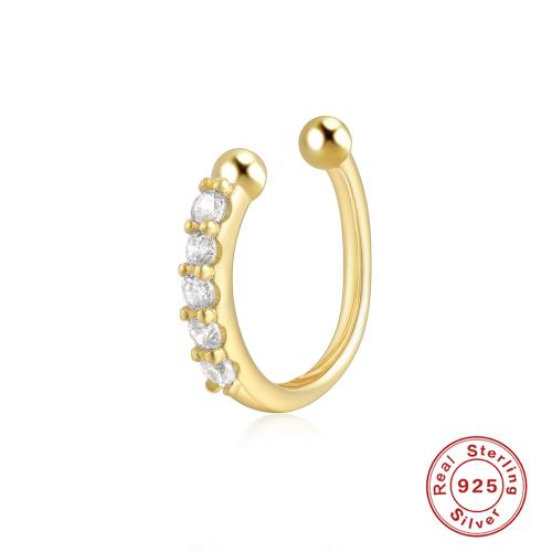 925 Sterling Silver Nose Clip, gold color plated, Unisex & micro pave cubic zirconia, 8mm [