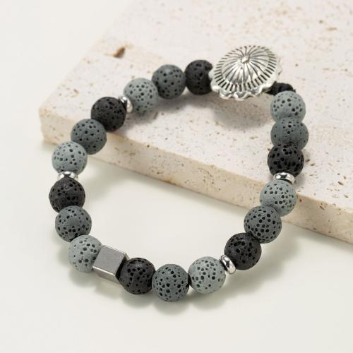 Lava Bead Bracelet, with Titanium Steel & Zinc Alloy, Round, silver color plated, fashion jewelry & Unisex, mixed colors 