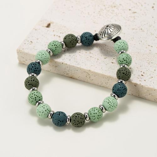 Lava Bead Bracelet, with Titanium Steel & Zinc Alloy, Round, silver color plated, fashion jewelry & Unisex, mixed colors 