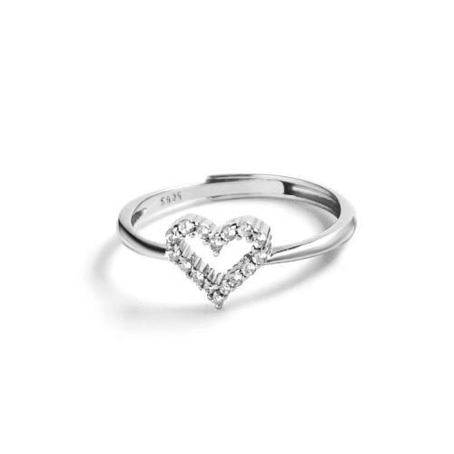 Cubic Zirconia Micro Pave Sterling Silver Finger Ring, 925 Sterling Silver, Heart, fashion jewelry & micro pave cubic zirconia & for woman US Ring 