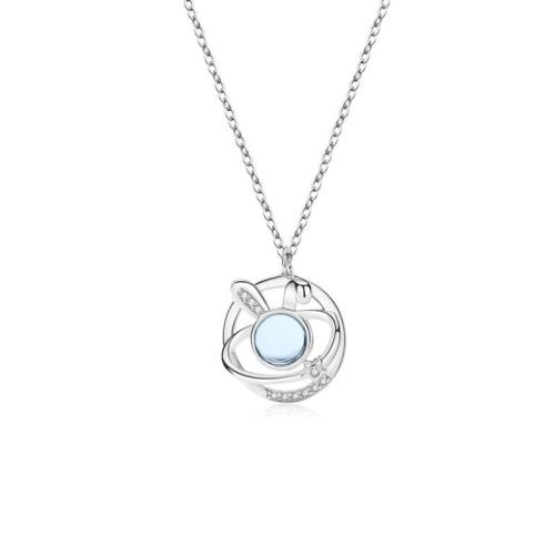 Cubic Zircon Micro Pave Sterling Silver Necklace, 925 Sterling Silver, with Lampwork, fashion jewelry & micro pave cubic zirconia & for woman 