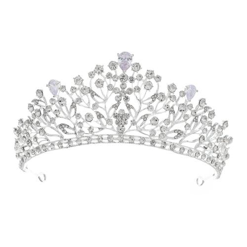 Bridal Tiaras, Zinc Alloy, with Cubic Zirconia, fashion jewelry & for woman, silver color 