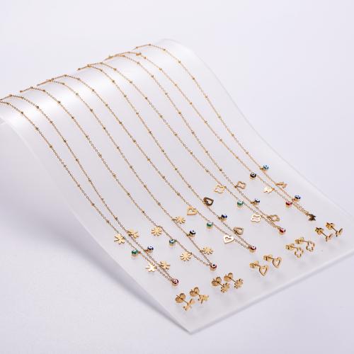 Enamel Stainless Steel Jewelry Sets, 316L Stainless Steel, Stud Earring & necklace, with 5cm extender chain, 18K gold plated, 2 pieces & for woman, golden Approx 40 cm 