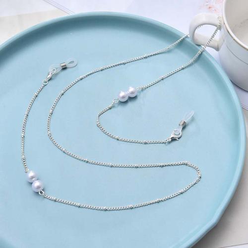 Copper Alloy Glasses Chain, with Plastic Pearl, plated, fashion jewelry cm 
