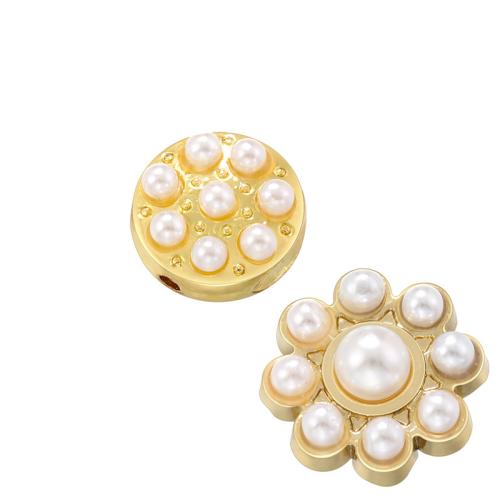 Brass Spacer Beads, with Plastic Pearl, plated, DIY golden 