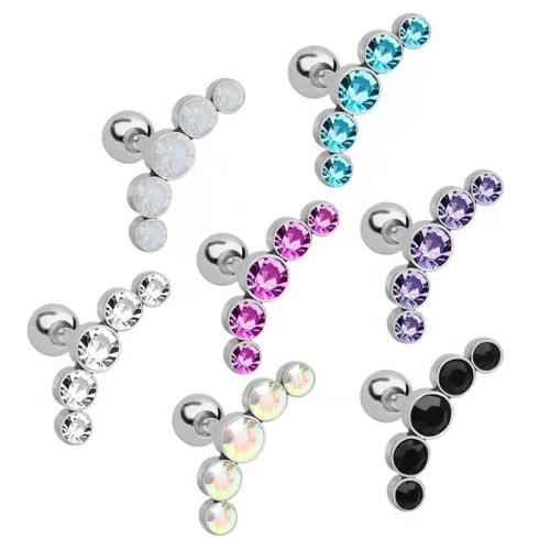 Stainless Steel Ear Piercing Jewelry, 304 Stainless Steel, with Czech Rhinestone, for woman [