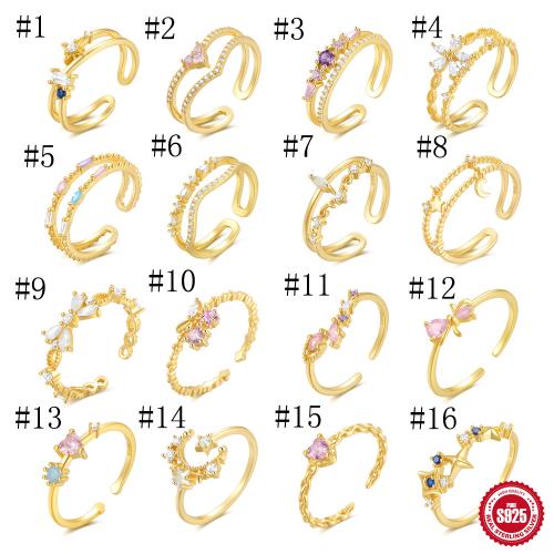 925 пробы Манжеты палец кольцо, плакирован золотом, разные стили для выбора & инкрустированное микро кубического циркония & Женский, продается PC