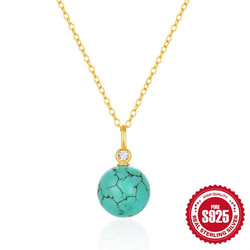 925 Sterling Silver Necklace, with turquoise, with 1.97inch extender chain & micro pave cubic zirconia & for woman Approx 15.75 Inch 