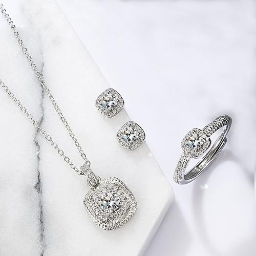 925 Sterling Silver Jewelry Set, Geometrical Pattern & micro pave cubic zirconia & for woman [