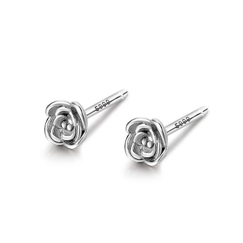 925 Sterling Silver Stud Earring, Rose, fashion jewelry & for woman 
