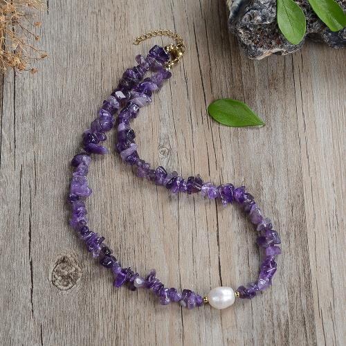 Gemstone Freshwater Pearl Necklace, Natural Stone, with Freshwater Pearl & 316 Stainless Steel, fashion jewelry & Unisex Approx 45 cm 