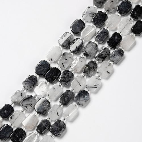 Rutilated Quartz Beads, Black Rutilated Quartz, Rectangle, fashion jewelry & DIY, mixed colors, 12mm Approx 38 cm 