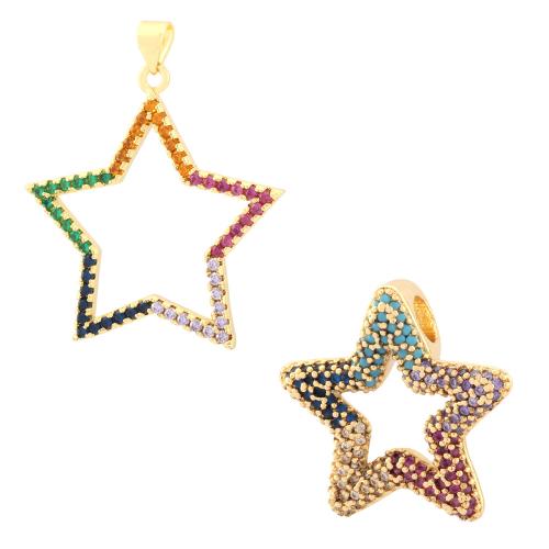 Cubic Zirconia Micro Pave Brass Pendant, Star, gold color plated, fashion jewelry & DIY & micro pave cubic zirconia & hollow 