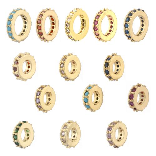 Cubic Zirconia Micro Pave Brass Beads, Donut, gold color plated, fashion jewelry & DIY & micro pave cubic zirconia 