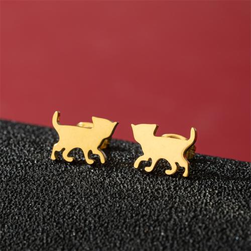 Stainless Steel Stud Earring, 304 Stainless Steel, Cat, Vacuum Ion Plating, fashion jewelry & for woman [
