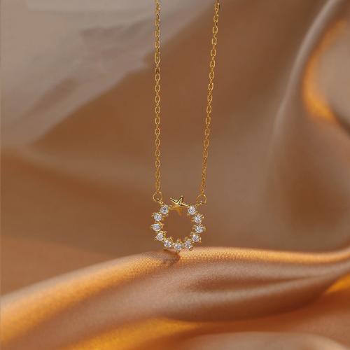 Cubic Zircon Micro Pave Brass Necklace, fashion jewelry & micro pave cubic zirconia & for woman Approx 40 cm 