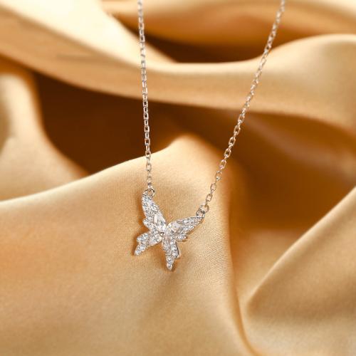 Cubic Zircon Micro Pave Brass Necklace, Butterfly, fashion jewelry & micro pave cubic zirconia & for woman Approx 40 cm 