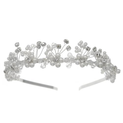 Hair Bands, Zinc Alloy, with Plastic Pearl, fashion jewelry & for woman & with rhinestone, silver color 