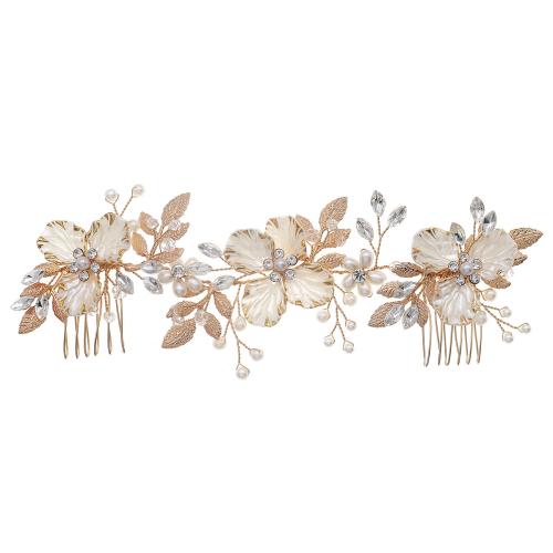 Decorative Hair Combs, Zinc Alloy, with Crystal & Plastic Pearl, fashion jewelry & for woman & with rhinestone, golden [