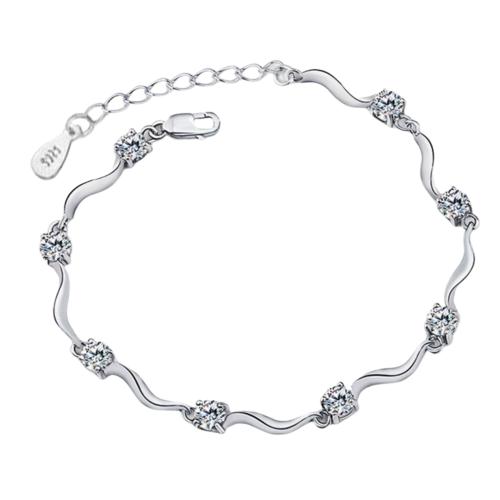 Rhinestone Brass Bracelets, with 3CM extender chain, silver color plated, for woman & with rhinestone cm [