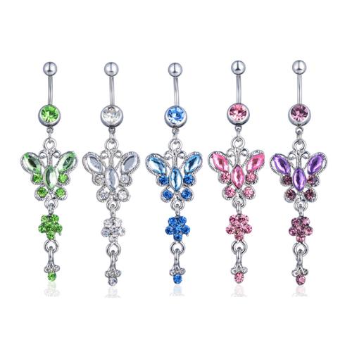 Belly Ring Jewelry, Zinc Alloy, with 316 Stainless Steel, micro pave cubic zirconia & for woman 5MM steel ball *1.6*11MM bend rod 