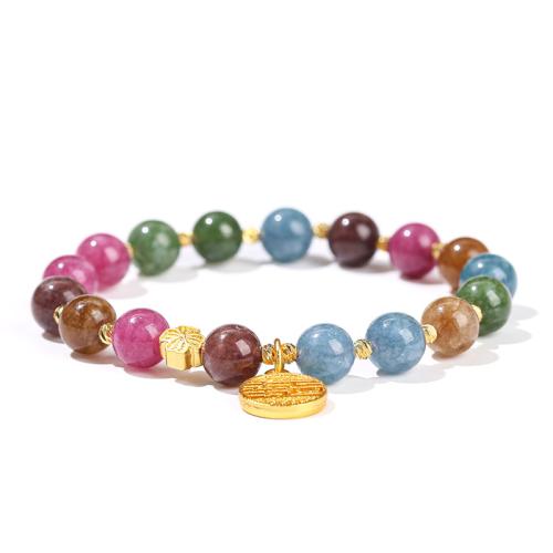 Chalcedony Bracelet, with Agate & Brass & Zinc Alloy, handmade & for woman Approx 6.5-7.5 Inch 