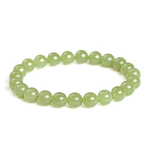 Hetian Jade Bracelet, Round, handmade, natural & for woman beads length 8mm Approx 7-7.5 Inch [