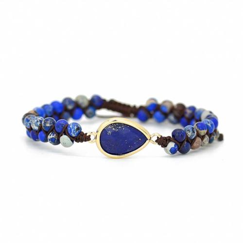 Natürlichen Lapis Lazuli Armband, Lapislazuli, mit Zinklegierung, handgemacht, Einstellbar & Modeschmuck & unisex, blau, Länge:ca. 18 cm, verkauft von PC
