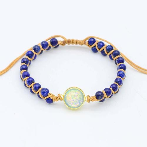 Gemstone Bracelets, Natural Stone, with Opal & Zinc Alloy, handmade, Adjustable & fashion jewelry & Unisex Approx 18 cm 