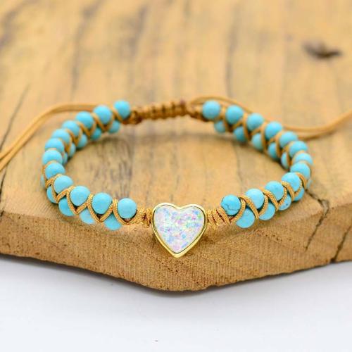 Gemstone Bracelets, Zinc Alloy, with Opal & turquoise, handmade, Adjustable & fashion jewelry & for woman, blue Approx 18 cm 
