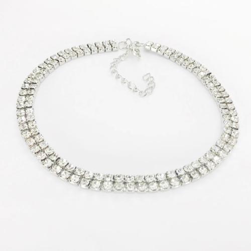 Fashion Choker Necklace, Zinc Alloy, fashion jewelry & for woman & with rhinestone, silver color Approx 40 cm 