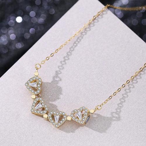 Cubic Zircon Micro Pave Brass Necklace, Four Leaf Clover, fashion jewelry & micro pave cubic zirconia & for woman Approx 45 cm 