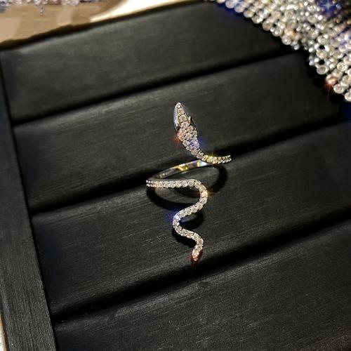 Цирконий Micro Pave Латунь палец кольцо, Змея, ювелирные изделия моды & инкрустированное микро кубического циркония & Женский, размер:7, продается PC
