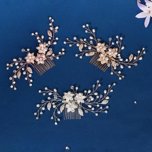 Dekoratives Haarkämmchen, Zinklegierung, mit Kunststoff Perlen, Modeschmuck & für Frau & mit Strass, keine, 80x160mm, verkauft von PC