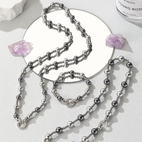 Fashion Stainless Steel Jewelry Sets, 304 Stainless Steel, bracelet & necklace, with Plastic Pearl, Round, fashion jewelry [