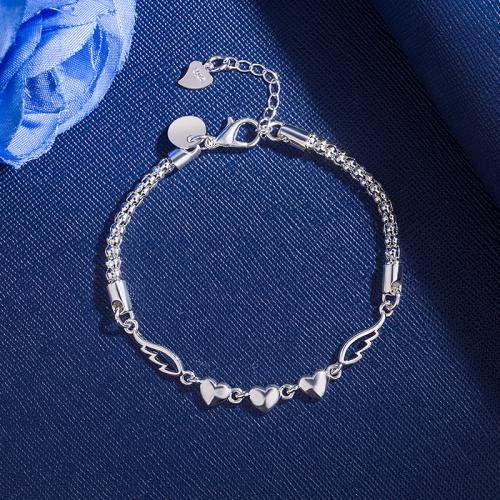 Brass Bracelets, Heart, silver color plated, for woman cm [