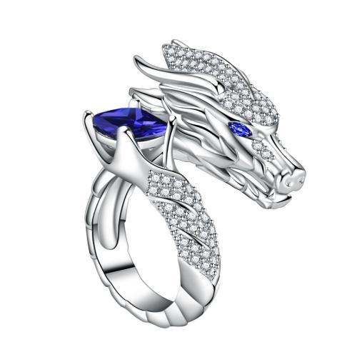 Латунное кольцо с стразами, Латунь, Дракон, плакирован серебром, Женский & со стразами, Много цветов для выбора, inner ~20mm, продается PC