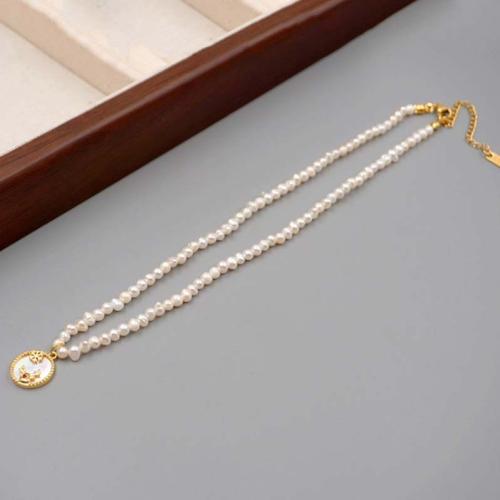 Natural Freshwater Pearl Necklace, with Pearl Oyster & Titanium Steel & Brass, with 5.5cm extender chain, plated, fashion jewelry white cm 