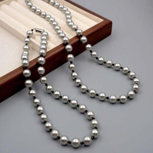 Crystal Necklace, Crystal Pearl, with Titanium Steel, plated, fashion jewelry grey 