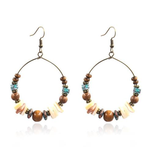 Fashion Create Jewelry Earring, Zinc Alloy, with Shell & Wood, handmade, fashion jewelry & for woman, 70mm 
