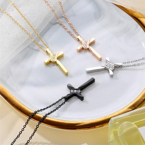Stainless Steel Jewelry Necklace, 304 Stainless Steel, Cross, plated, Unisex & micro pave cubic zirconia Approx 41-50 cm 